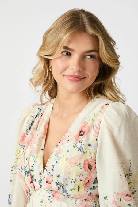 Silfi Flower Print Dress - Creme