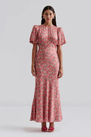 Freja Pouf Sleeve Maxi Dress - Pink Ditsy
