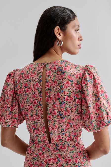 Freja Pouf Sleeve Maxi Dress - Pink Ditsy