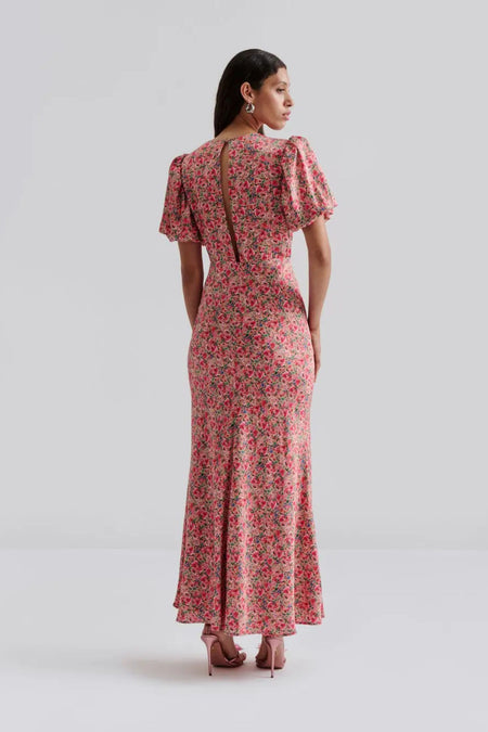 Freja Pouf Sleeve Maxi Dress - Pink Ditsy