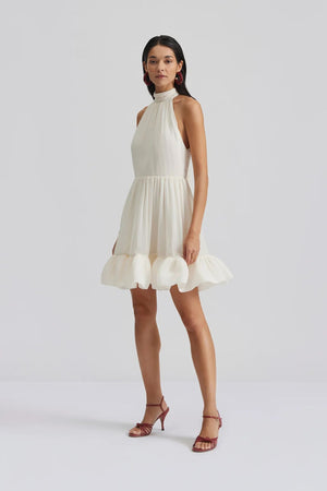 Fern Halterneck Ruffled Mini Dress - White