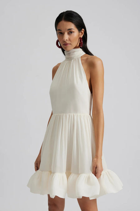 Fern Halterneck Ruffled Mini Dress - White