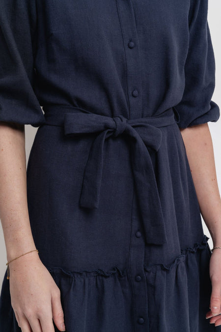 Linen Dress  - Navy